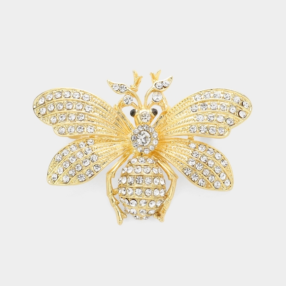 Gold Rhinestone Crystal Honey Bee Brooch Pin Fashion Accessory - Picture 1 of 2